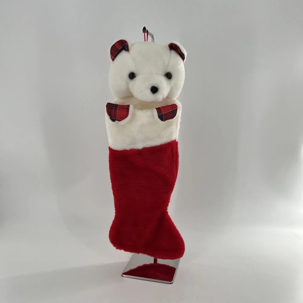 Vintage‎ Mac Bear 3D Plush Teddy Bear Christmas Stocking Plaid Ears Paws 23